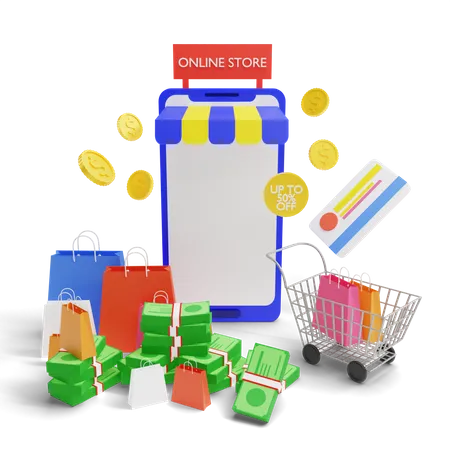 Shopping-App-Verkauf  3D Illustration