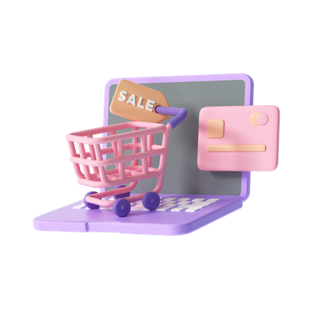 Online-Shopping am Laptop  3D Illustration