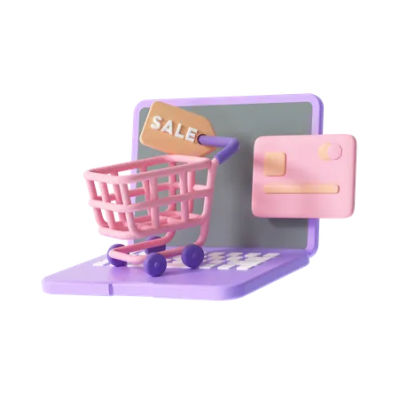 Online-Shopping am Laptop  3D Illustration