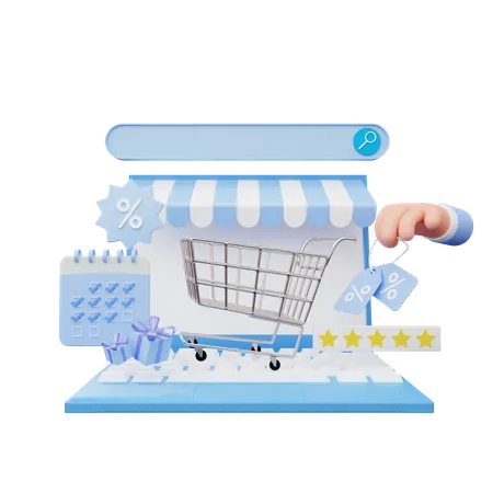 Online-Shopping am Laptop  3D Illustration