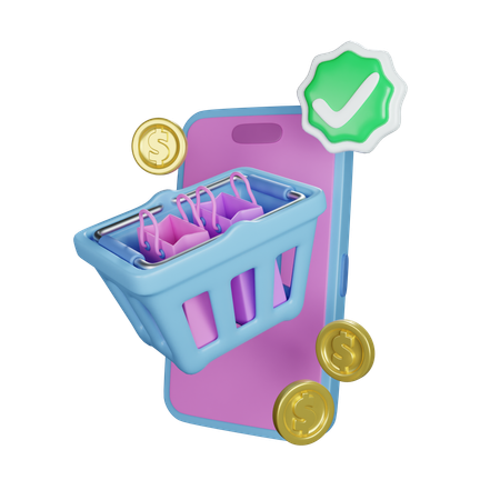 Online Shopping Basket  3D Icon