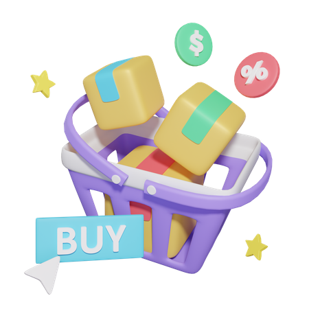 Online Shopping Basket  3D Icon