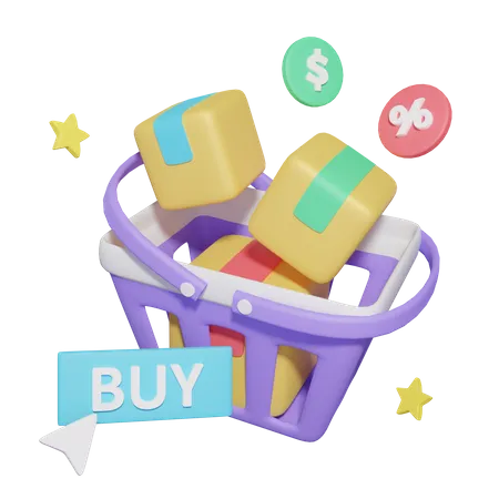 Online Shopping Basket 3D Icon
