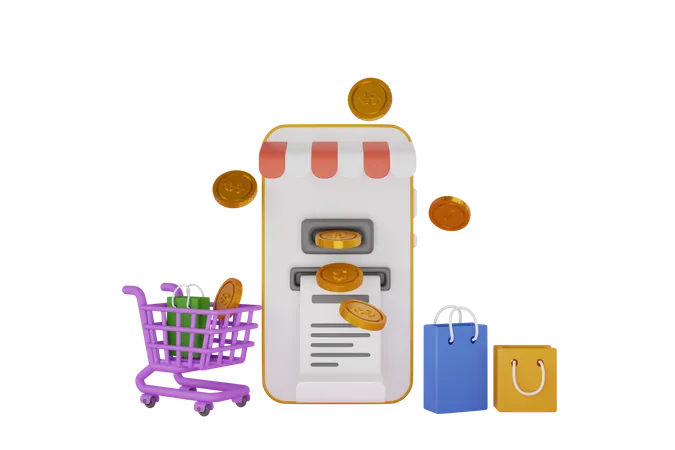 Online shopping bill payment application 3D Illustration