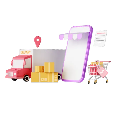 Online Shopping Delivery  3D Illustration