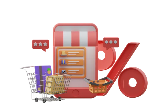 Online Shopping Discount 3D Illustration