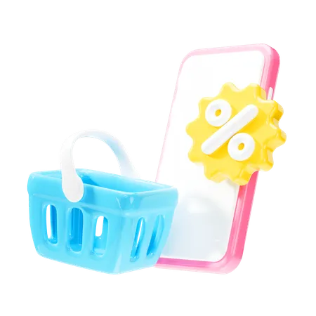 Mobile Phone With Price Tags Icon For Selling Online Shopping Basket With Promotion Tag Discount Coupon 3D Icon