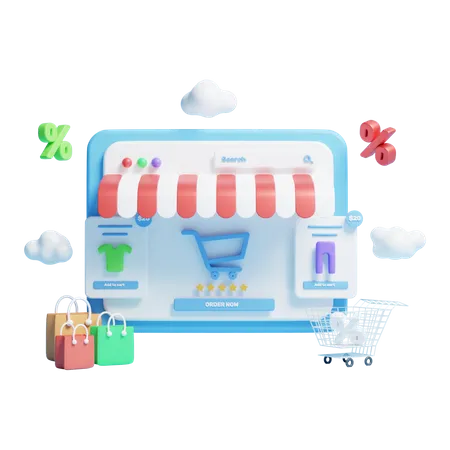 3 D Online Shop Icon Or 3 D Online Store House Icon Or 3 D Online Business Website Icon 3D Icon