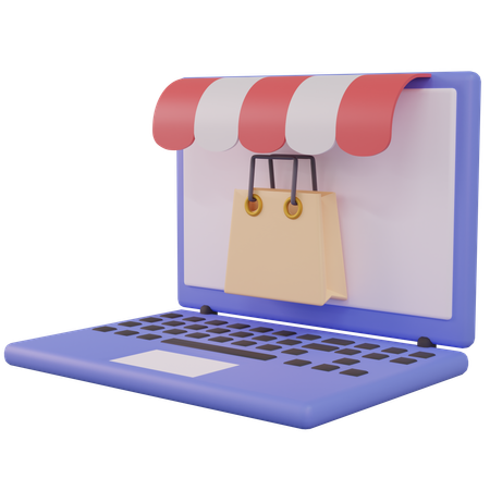 Online Shopping On Laptop  3D Icon