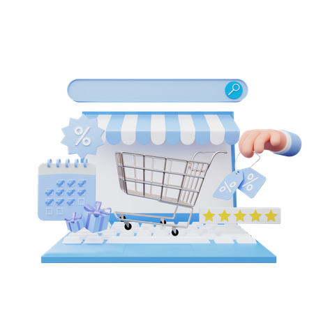 Online Shopping On Laptop  3D Illustration