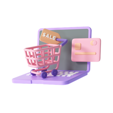 Online Shopping On Laptop  3D Illustration