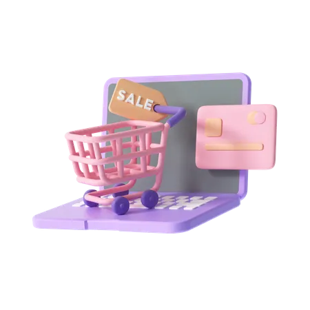 Online Shopping On Laptop  3D Illustration