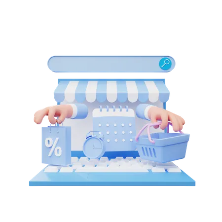 Online Shopping On Laptop  3D Illustration