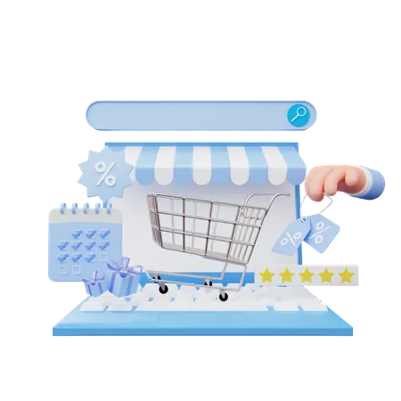 Online Shopping On Laptop  3D Illustration