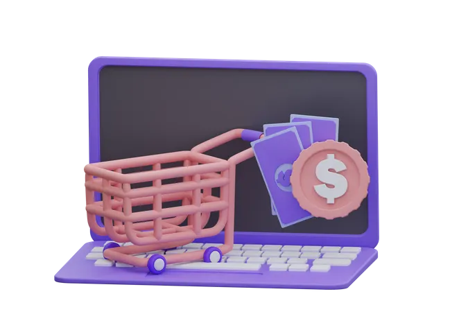 Online Shopping On Laptop 3D Icon