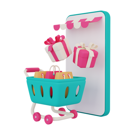 Online Shopping On Smartphone  3D Icon