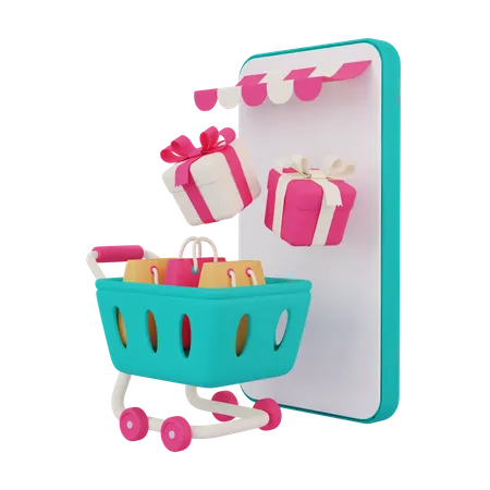 Online Shopping On Smartphone  3D Icon
