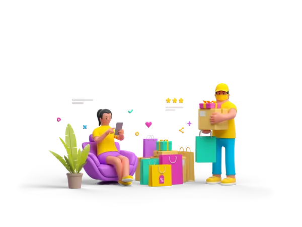 Online-Shopping und Lieferung  3D Illustration