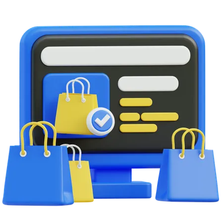 3 D Render Of Online Shopping Verification With Check Mark And Shopping Bags 3D Icon