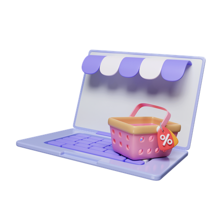 Online Shopping Via Laptop  3D Icon