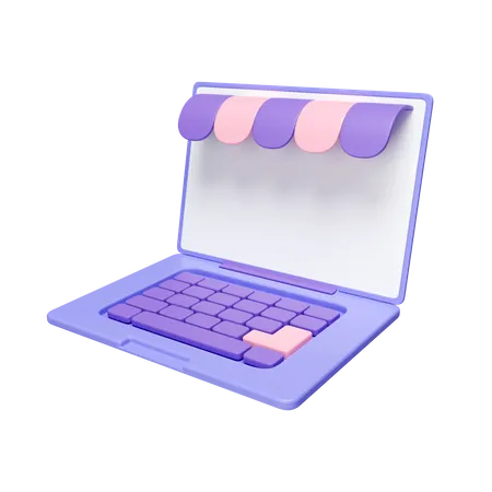 Online Shopping Via Laptop  3D Icon