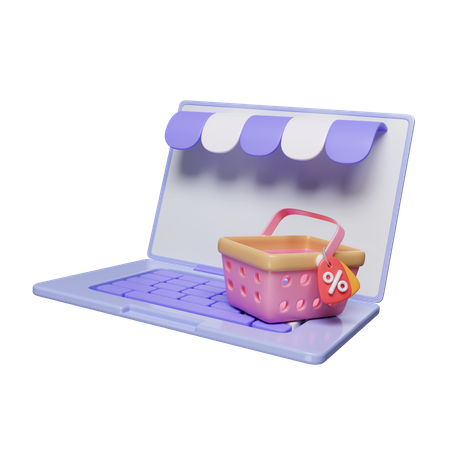 Online Shopping Via Laptop 3D Icon