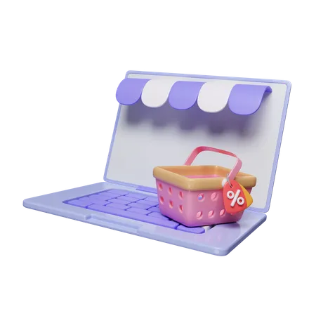 Online Shopping Via Laptop 3D Icon