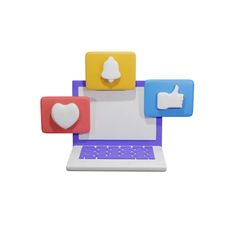Laptop And Social Media Icon 3D Icon