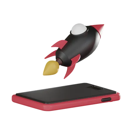 Startup Journey With This Featuring Rocketship Launching From Mobile Phone Symbol Of Modern Business Innovation And Growth 3 D Render 3D Icon