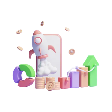 Online Startup Growth  3D Icon