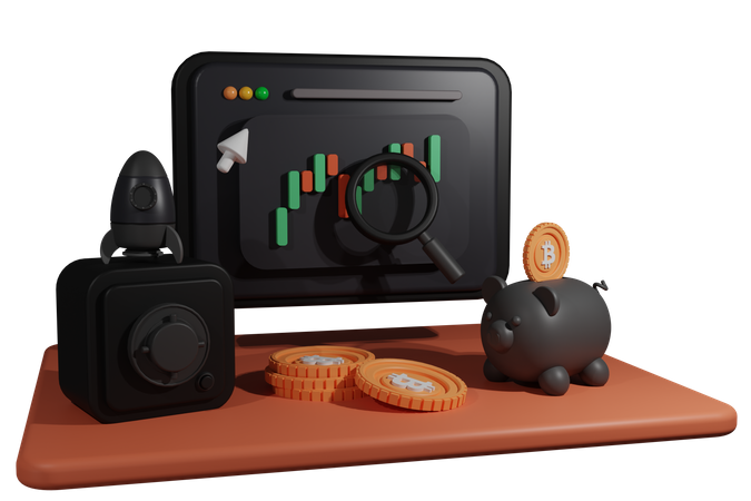 Online Stocks Crypto Market 3D Illustration