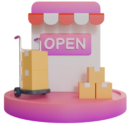 Online Store Open  3D Illustration