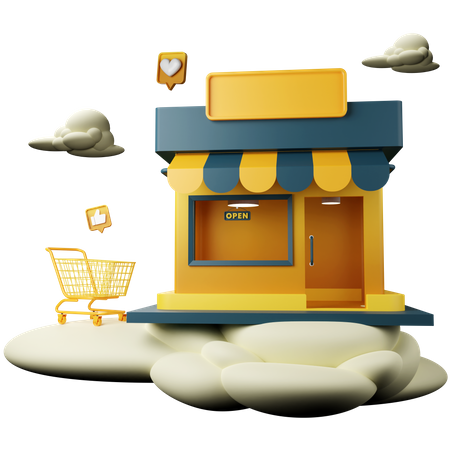 Online Store With Cloud  3D Icon