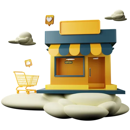 Online Store With Cloud  3D Icon