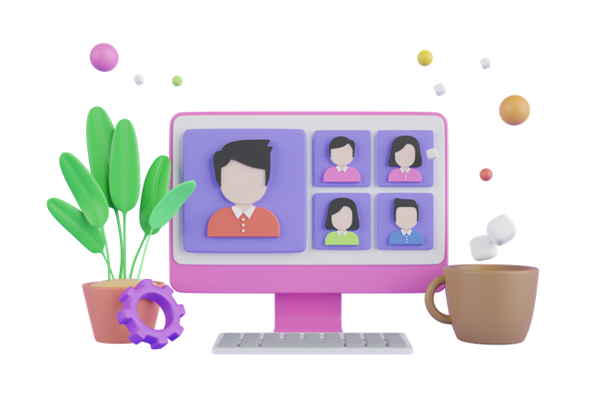 Online team video conference  3D Icon