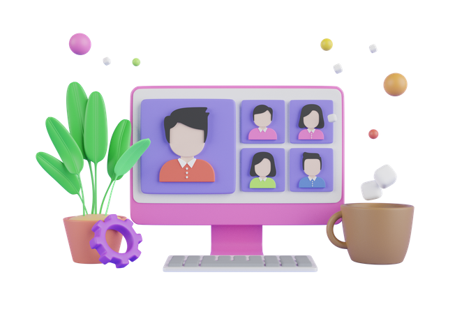 Online team video conference  3D Illustration