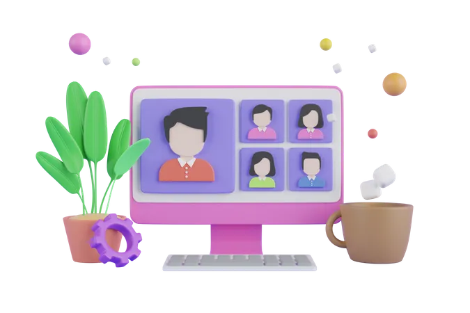 Online team video conference  3D Illustration