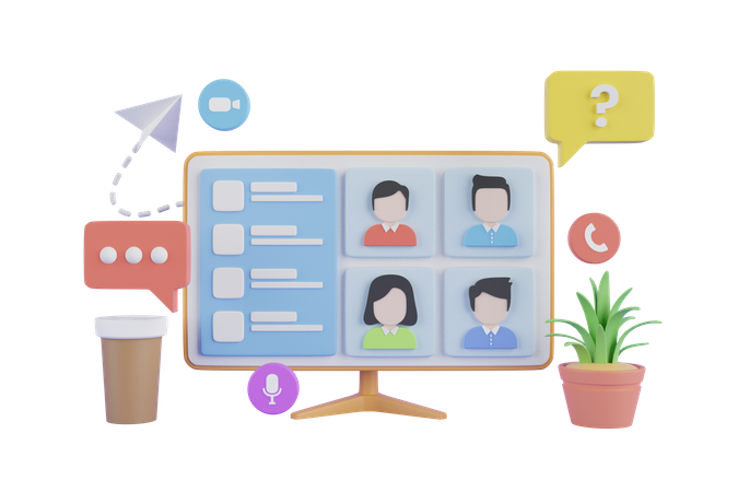 Online team video meeting  3D Icon
