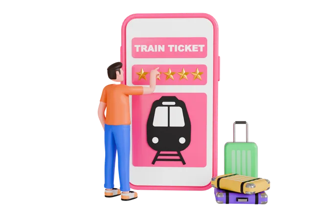 Online Train Ticket  3D Illustration