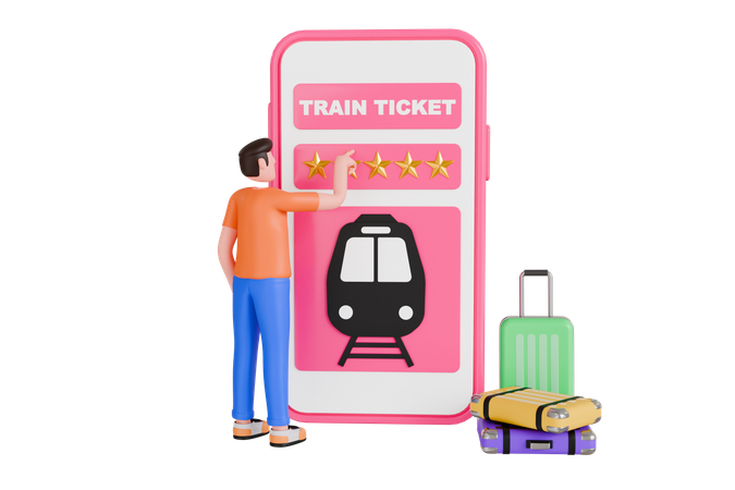 Online Train Ticket  3D Illustration