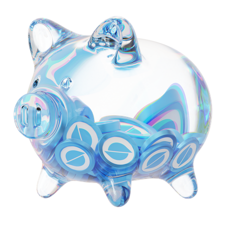 Ont Clear Glass Piggy Bank With Decreasing Piles Of Crypto Coins  3D Icon