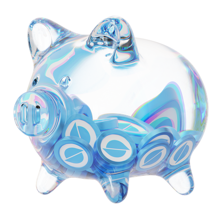 Ont Klares Glas-Sparschwein mit abnehmendem Stapel an Krypto-Münzen  3D Icon