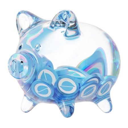 Ont Klares Glas-Sparschwein mit abnehmendem Stapel an Krypto-Münzen  3D Icon