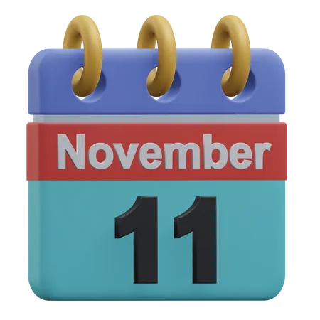 11 De Novembro Ilustracao Do Icone 3 D Do Calendario Com Fundo Transparente 3D Icon