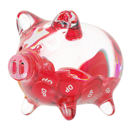 Op Clear Glass Piggy Bank con pilas decrecientes de criptomonedas  3D Icon