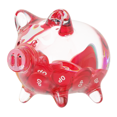 Op Clear Glass Piggy Bank con pilas decrecientes de criptomonedas  3D Icon