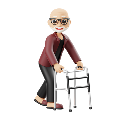 Opa benutzt einen Rollator  3D Illustration