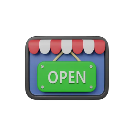 Open Online Store Notice Board On Screen Shop 3 D Render Icon 3D Icon