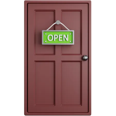 3 D Illustration Icon House Door With Open Writing Hanging Board 3D Icon