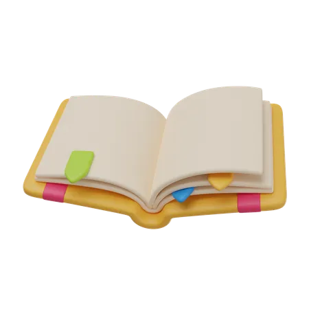 Yellow Book With Bookmarks 3 D Render Colorful Icon 3D Icon